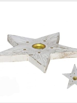 Estrella blanca de madera para varillas y conos de inciensos