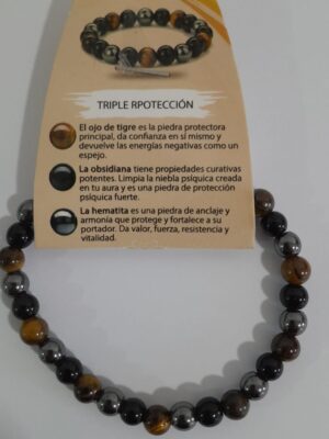 Pulsera mineral "Triple Protección"