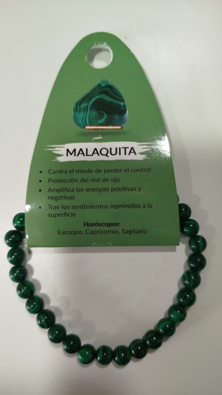 Pulsera de malaquita natural 6mm para protección emocional