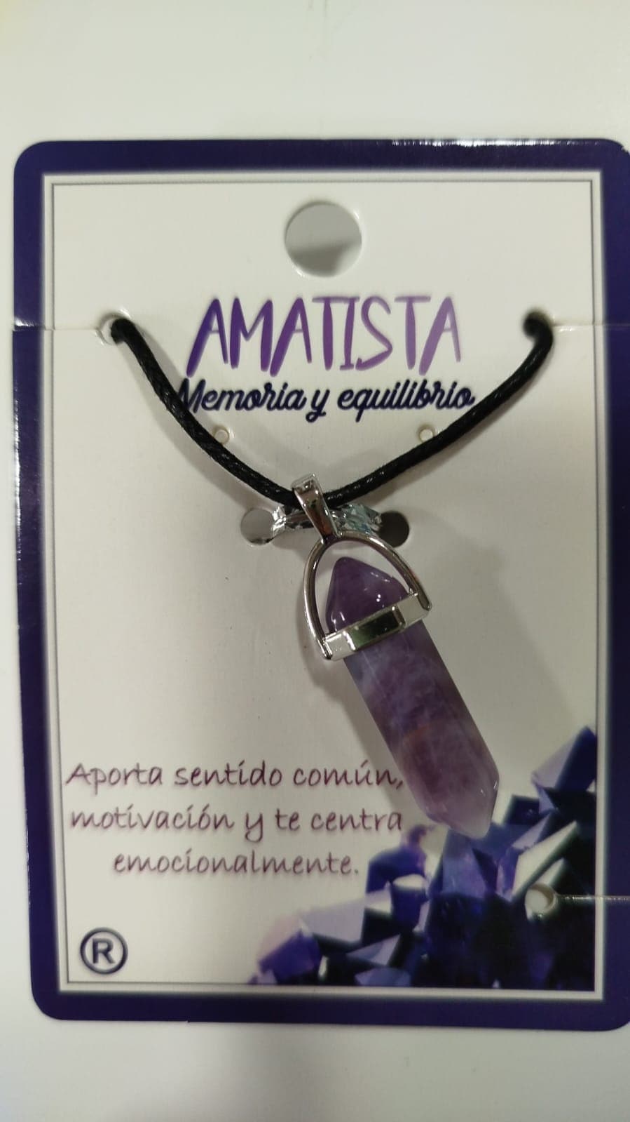Colgante de punta de amatista con cordón negro para equilibrio emocional