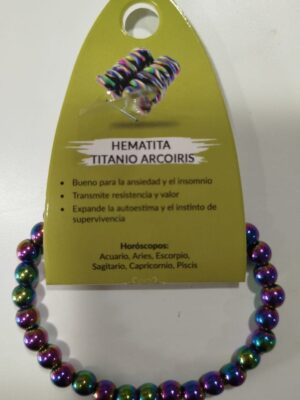 Pulsera de hematita titanio arcoíris 6mm para ansiedad y autoestima