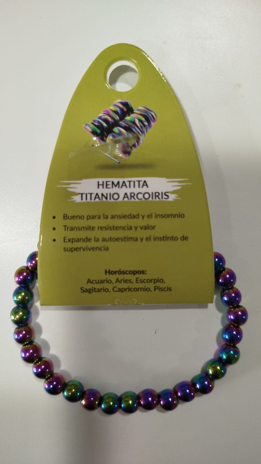 Pulsera de hematita titanio arcoíris 6mm para ansiedad y autoestima