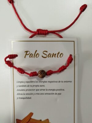 Pulsera de protección con nudo rojo y cuenta de Palo Santo natural