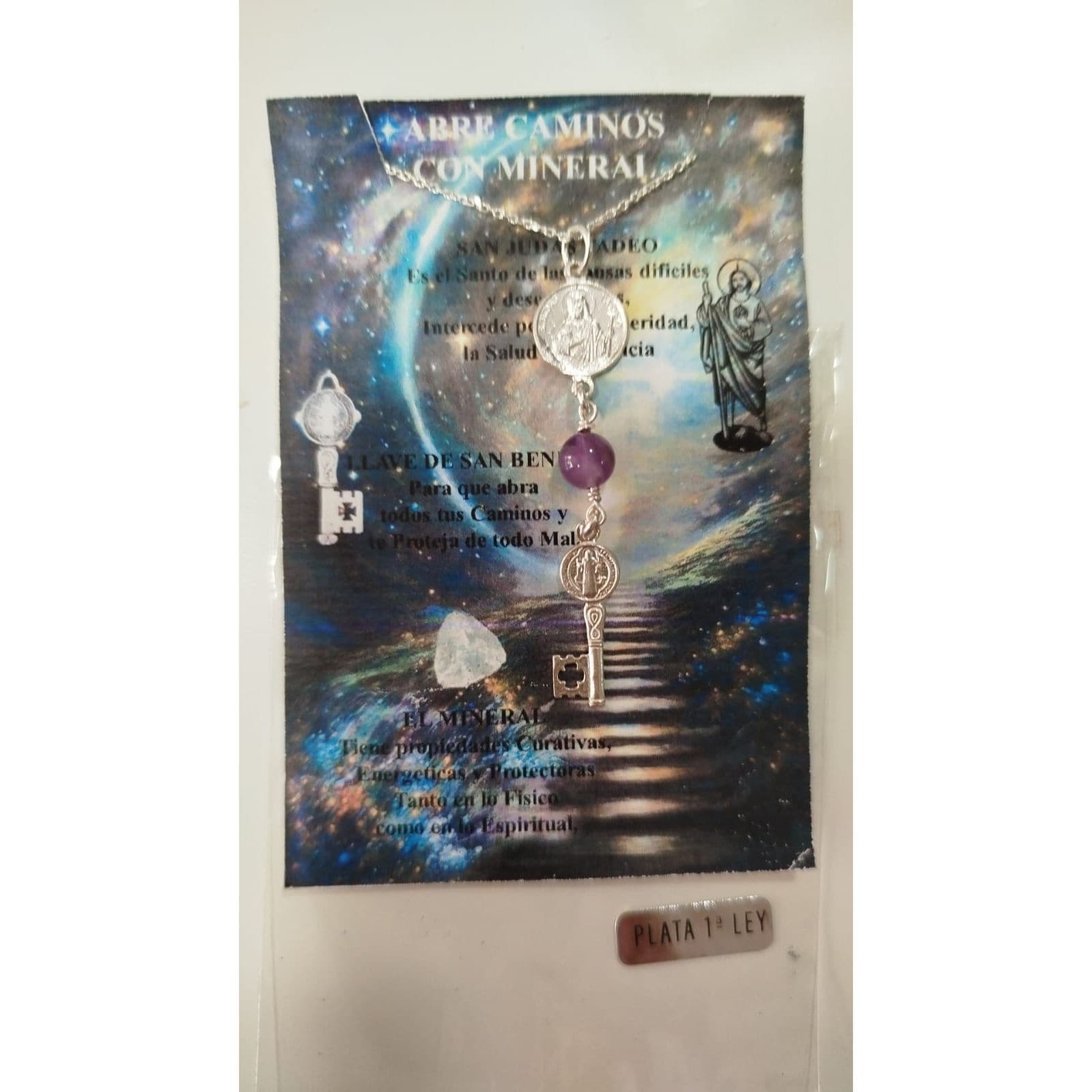 3 protecciones en Colgante y Abrecaminos en plata de ley con cadena amatista