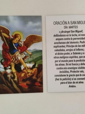 Estampa de San Miguel con Oración detrás