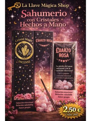 Sahumerio con Cristales Hechos a Mano - CUARZO ROSA